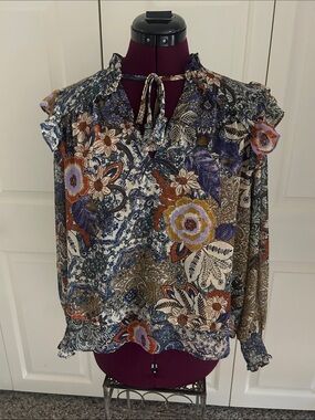 Aqua Ruffled Boho Top - Size XS